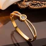 Stainless Steel Gold Plated Roman Numerals American Diamond Studded Anti-Tarnish Bracelet For Women - VAIRAVI