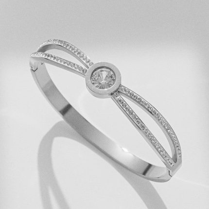 Stainless Steel Silver Plated Roman Numerals American Diamond Studded Anti-Tarnish Bracelet For Women - VAIRAVI