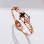 Stainless Steel Rose Gold Plated Mother of Pearls Two Clover Leaf Irish Design Bracelet For Women - VAIRAVI