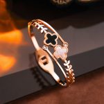 Stainless Steel Rose Gold Plated Mother of Pearls Two Clover Leaf Irish Design Bracelet For Women - VAIRAVI