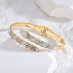 Stainless Steel Gold Plated Mother of Pearl Snake Styled AD Studded Anti-Tarnish Bracelet For Women - VAIRAVI