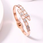 Stainless Steel Rose Gold Plated Mother of Pearl Snake Styled AD Studded Bracelet For Women - VAIRAVI