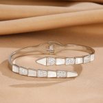 Stainless Steel Silver Plated Mother of Pearl Snake Styled AD Studded Anti-Tarnish Bracelet For Women - VAIRAVI