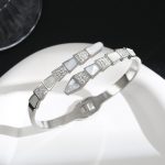 Stainless Steel Silver Plated Mother of Pearl Snake Styled AD Studded Anti-Tarnish Bracelet For Women - VAIRAVI