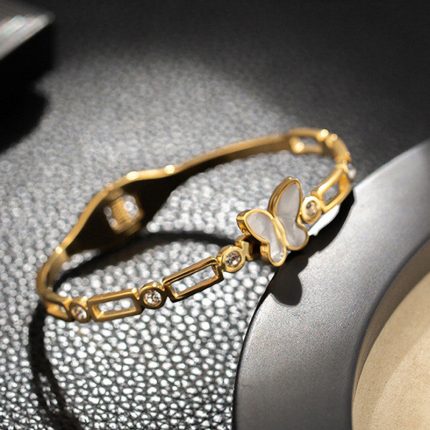 Stainless Steel Gold Plated Butterfly inspired Mother of Pearls Contemporary Anti-Tarnish Bracelet For Women - VAIRAVI