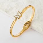 Stainless Steel Gold Plated Butterfly inspired Mother of Pearls Contemporary Anti-Tarnish Bracelet For Women - VAIRAVI