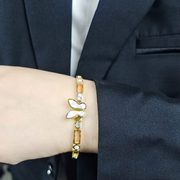 Stainless Steel Gold Plated Butterfly inspired Mother of Pearls Contemporary Anti-Tarnish Bracelet For Women - VAIRAVI