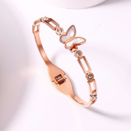 Stainless Steel Rose Gold Plated Butterfly inspired Mother of Pearls Contemporary Bracelet For Women - VAIRAVI