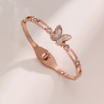 Stainless Steel Rose Gold Plated Butterfly inspired Mother of Pearls Contemporary Bracelet For Women - VAIRAVI