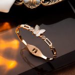 Stainless Steel Rose Gold Plated Butterfly inspired Mother of Pearls Contemporary Bracelet For Women - VAIRAVI