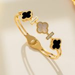 Stainless Steel Gold Plated Mother of Pearls Three Clover Leaf Irish Design Anti-Tarnish Bracelet For Women - VAIRAVI