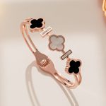 Stainless Steel Rose Gold Plated Mother of Pearls Three Clover Leaf Irish Design Bracelet For Women - VAIRAVI