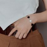 Stainless Steel Rose Gold Plated Mother of Pearls Three Clover Leaf Irish Design Bracelet For Women - VAIRAVI