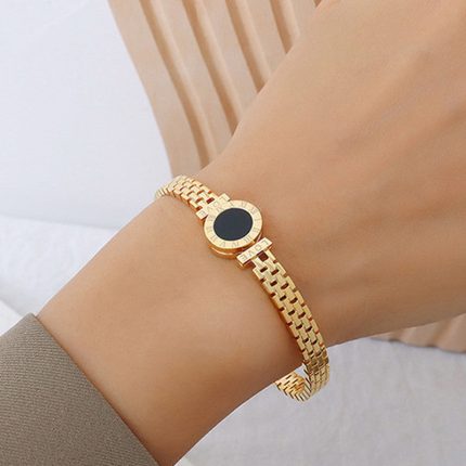 Stainless Steel Gold Plated Roman Zig Zag Style Contemporary Anti-Tarnish Bracelet For Women - VAIRAVI