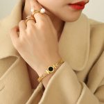 Stainless Steel Gold Plated Roman Zig Zag Style Contemporary Anti-Tarnish Bracelet For Women - VAIRAVI