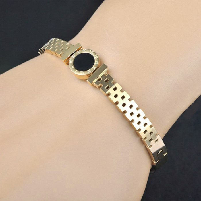 Stainless Steel Gold Plated Roman Zig Zag Style Contemporary Anti-Tarnish Bracelet For Women - VAIRAVI