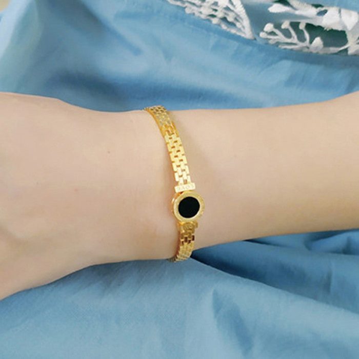 Stainless Steel Gold Plated Roman Zig Zag Style Contemporary Anti-Tarnish Bracelet For Women - VAIRAVI