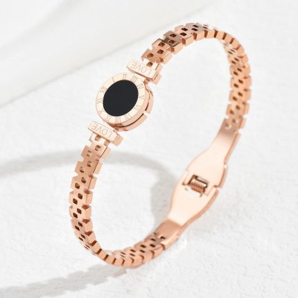 Stainless Steel Rose Gold Plated Roman Zig Zag Style Contemporary Bracelet For Women - VAIRAVI