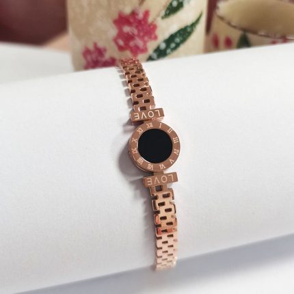 Stainless Steel Rose Gold Plated Roman Zig Zag Style Contemporary Bracelet For Women - VAIRAVI