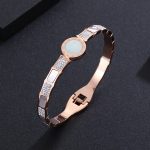 Stainless Steel Rose Gold Plated Mother of Pearl AD Studded Bracelet For Women - VAIRAVI