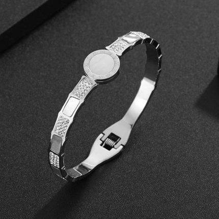 Stainless Steel Silver Plated Mother of Pearl AD Studded Anti-Tarnish Bracelet For Women - VAIRAVI