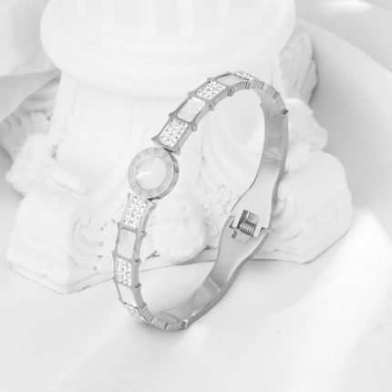 Stainless Steel Silver Plated Mother of Pearl AD Studded Anti-Tarnish Bracelet For Women - VAIRAVI