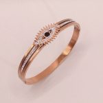 Stainless Steel Rose Gold Plated American Diamond Studded Evil Eye Bracelet For Women - VAIRAVI
