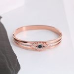 Stainless Steel Rose Gold Plated American Diamond Studded Evil Eye Bracelet For Women - VAIRAVI