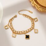 Stainless Steel Gold Plated Mother of Pearls Clover Wraparound Anti-Tarnish Bracelet For Women - VAIRAVI