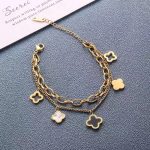 Stainless Steel Gold Plated Mother of Pearls Clover Wraparound Anti-Tarnish Bracelet For Women - VAIRAVI