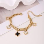Stainless Steel Gold Plated Mother of Pearls Clover Wraparound Anti-Tarnish Bracelet For Women - VAIRAVI