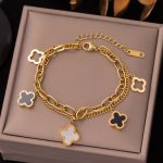 Stainless Steel Gold Plated Mother of Pearls Clover Wraparound Anti-Tarnish Bracelet For Women - VAIRAVI