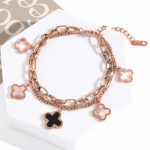 Stainless Steel Rose Gold Plated Mother of Pearls Clover Wraparound Bracelet For Women - VAIRAVI