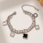 Stainless Steel Silver Plated Mother of Pearls Clover Wraparound Anti-Tarnish Bracelet For Women - VAIRAVI