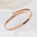 Stainless Steel Rose Gold Plated American Diamond Studded Nail Bracelet For Women - VAIRAVI