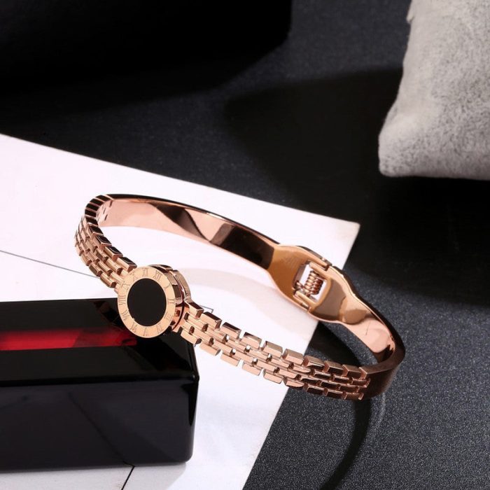 Stainless Steel Rose Gold Plated Roman Zig Zag Style Bracelet For Women - VAIRAVI