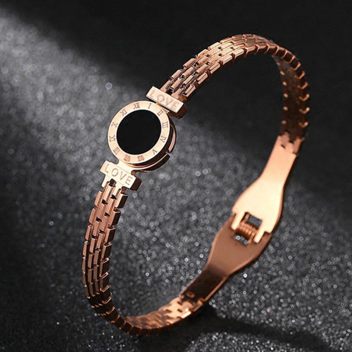 Stainless Steel Rose Gold Plated Roman Zig Zag Style Bracelet For Women - VAIRAVI