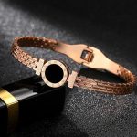 Stainless Steel Rose Gold Plated Roman Zig Zag Style Bracelet For Women - VAIRAVI