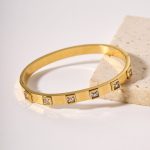Stainless Steel Gold-Plated White Square American Diamond studded Bangle-Style Anti-Tarnish Bracelet For Women - VAIRAVI