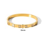 Stainless Steel Gold-Plated White Square American Diamond studded Bangle-Style Anti-Tarnish Bracelet For Women - VAIRAVI