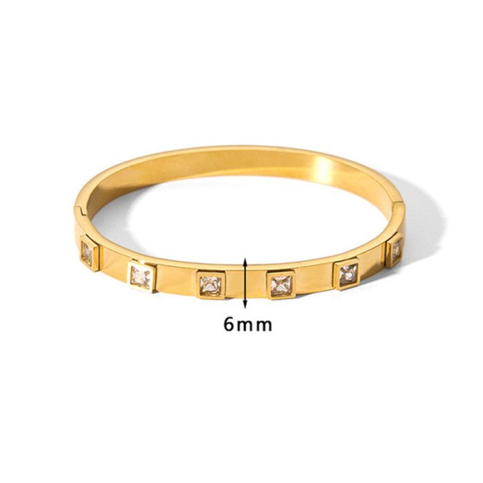Stainless Steel Gold-Plated White Square American Diamond studded Bangle-Style Anti-Tarnish Bracelet For Women - VAIRAVI