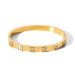 Stainless Steel Gold-Plated White Square American Diamond studded Bangle-Style Anti-Tarnish Bracelet For Women - VAIRAVI