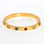 Stainless Steel Gold-Plated Multicolor Square American Diamond studded Bangle-Style Anti-Tarnish Bracelet For Women - VAIRAVI