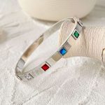 Stainless Steel Silver-Plated Multicolor Square American Diamond studded Bangle-Style Anti-Tarnish Bracelet For Women - VAIRAVI