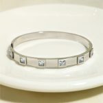 Stainless Steel Silver-Plated White Square American Diamond studded Bangle-Style Anti-Tarnish Bracelet For Women - VAIRAVI