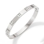 Stainless Steel Silver-Plated White Square American Diamond studded Bangle-Style Anti-Tarnish Bracelet For Women - VAIRAVI