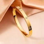Stainless Steel Gold-Plated Floral American Diamond studded Bangle-Style Anti-Tarnish Bracelet For Women - VAIRAVI