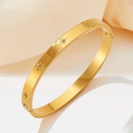 Stainless Steel Gold-Plated Floral American Diamond studded Bangle-Style Anti-Tarnish Bracelet For Women - VAIRAVI