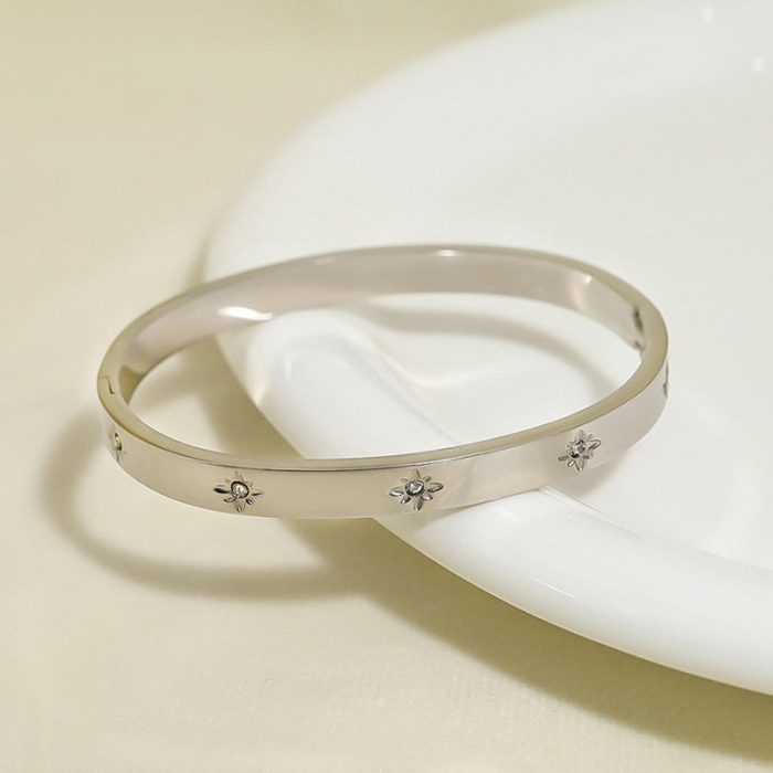 Stainless Steel Silver-Plated Floral American Diamond studded Bangle-Style Anti-Tarnish Bracelet For Women - VAIRAVI