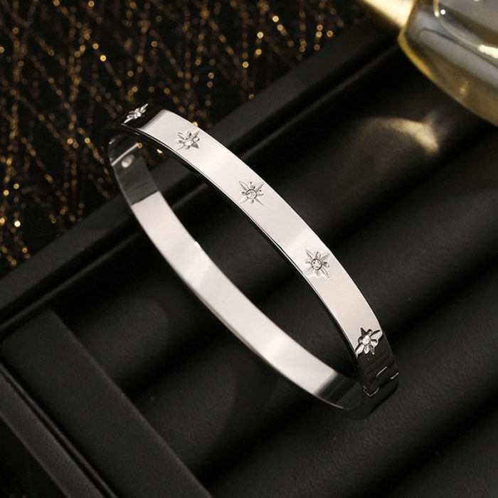 Stainless Steel Silver-Plated Floral American Diamond studded Bangle-Style Anti-Tarnish Bracelet For Women - VAIRAVI